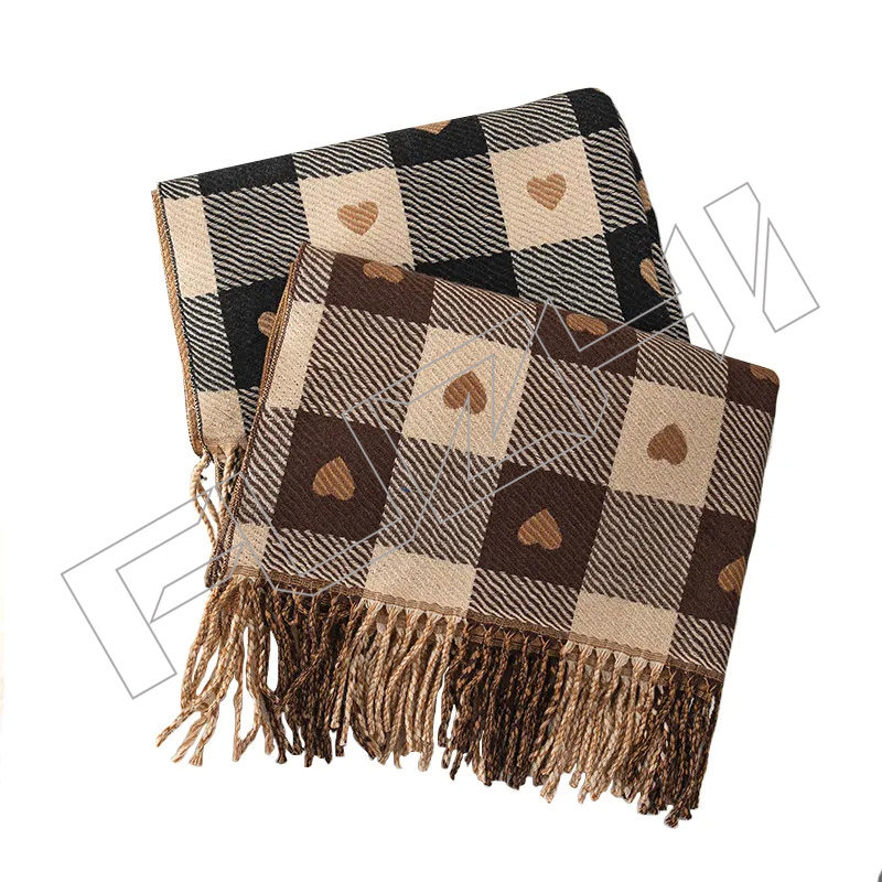Plaid Love pattern scarf wanawake Cashmere Thickened joto Neckband Tassel Shali
