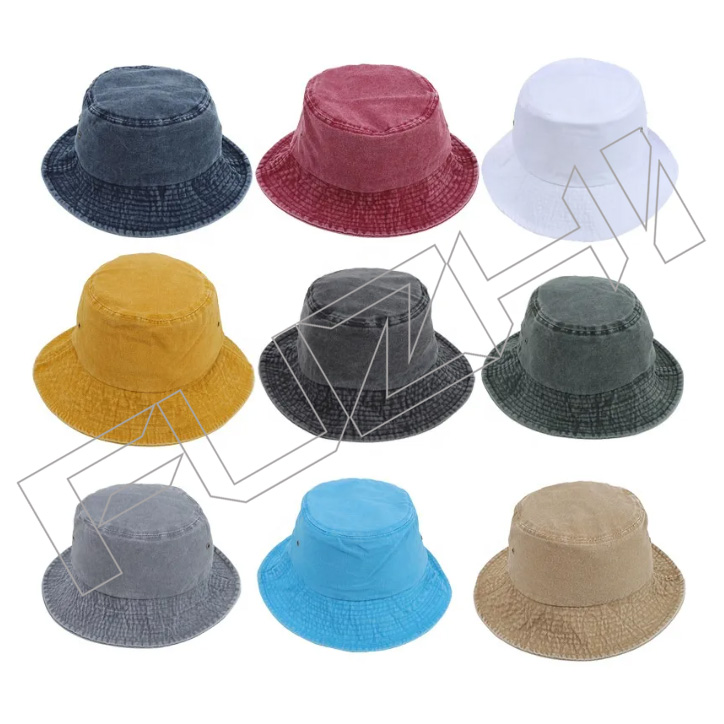 לוגו מותאם אישית קיץ הפיך מודפס ורקום כותנה חוף כובעי דלי רחב שוליים לשני המינים