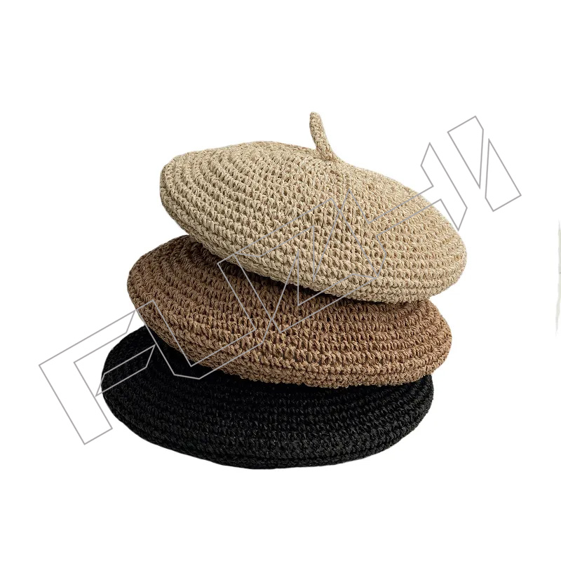Women Elegant Hand Woven Summer Hat New Knitted Travel Hats Straw Beret