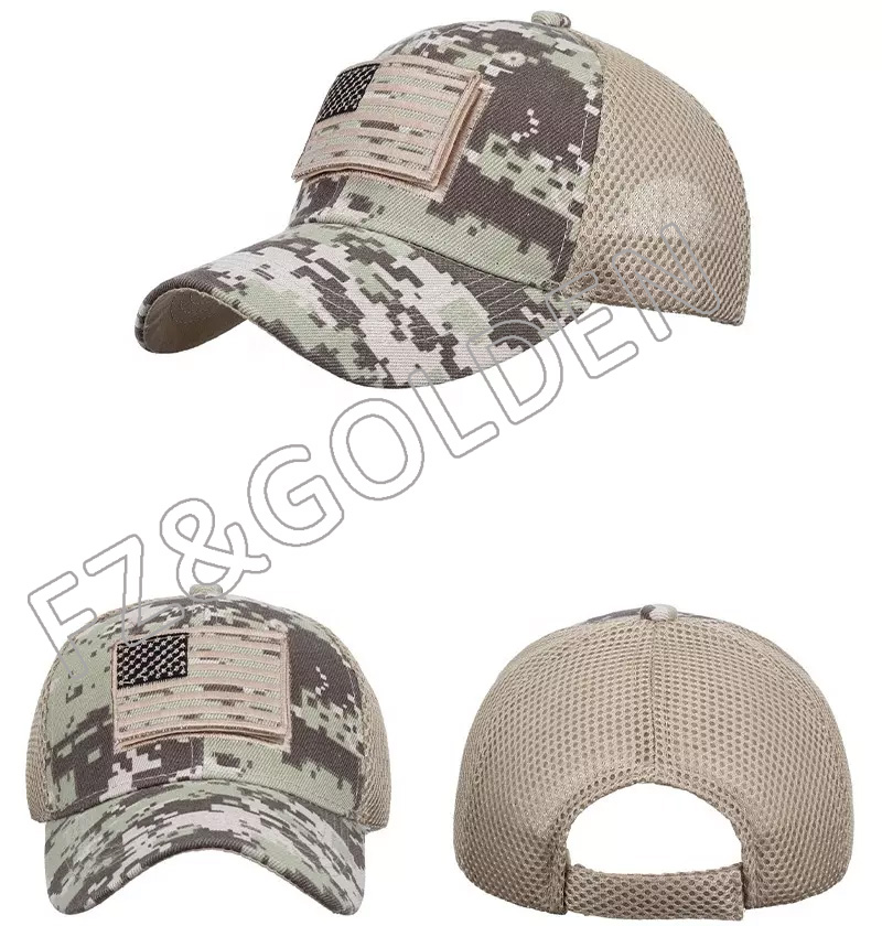 OEM barato logotipo personalizado de alta calidade 6 paneles de ala precurvada Old School Camo Mesh Trucker Caps Sombrero de camuflaje