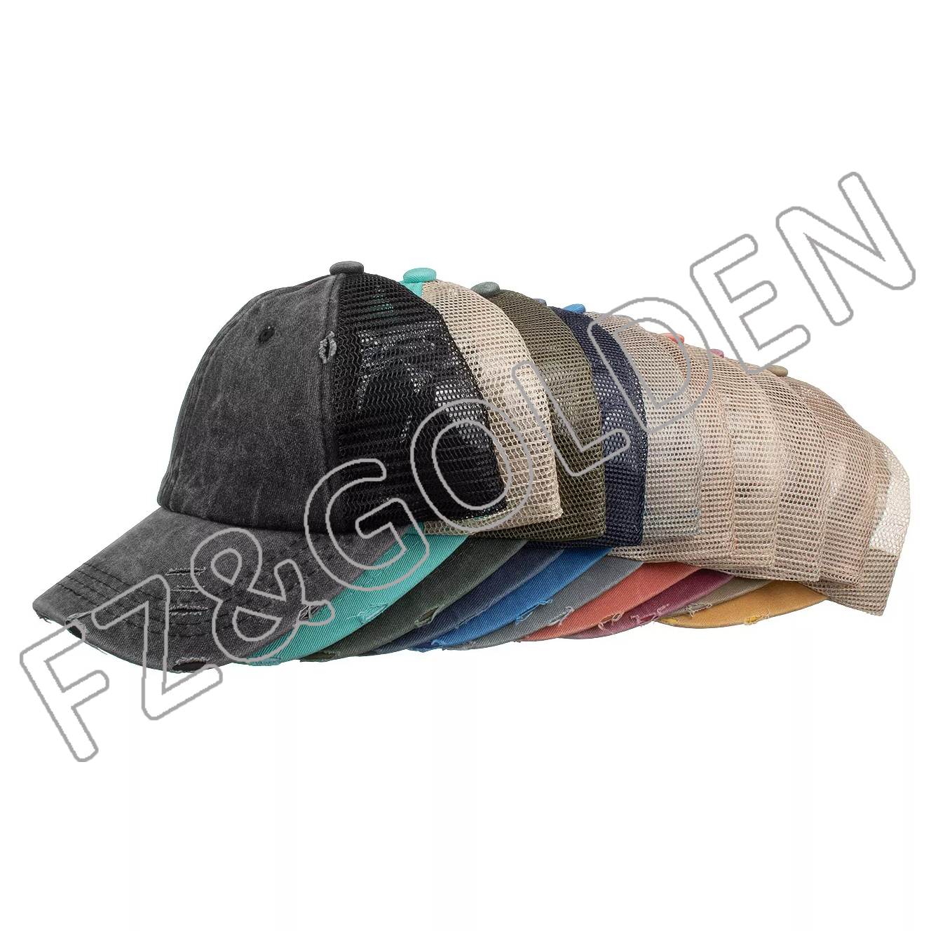 כובעי לוגו טלאי רקום רגיל לוגו מודפס דו גוונים 6 פאנלים מותאם אישית כובע וינטג' רשת משאית