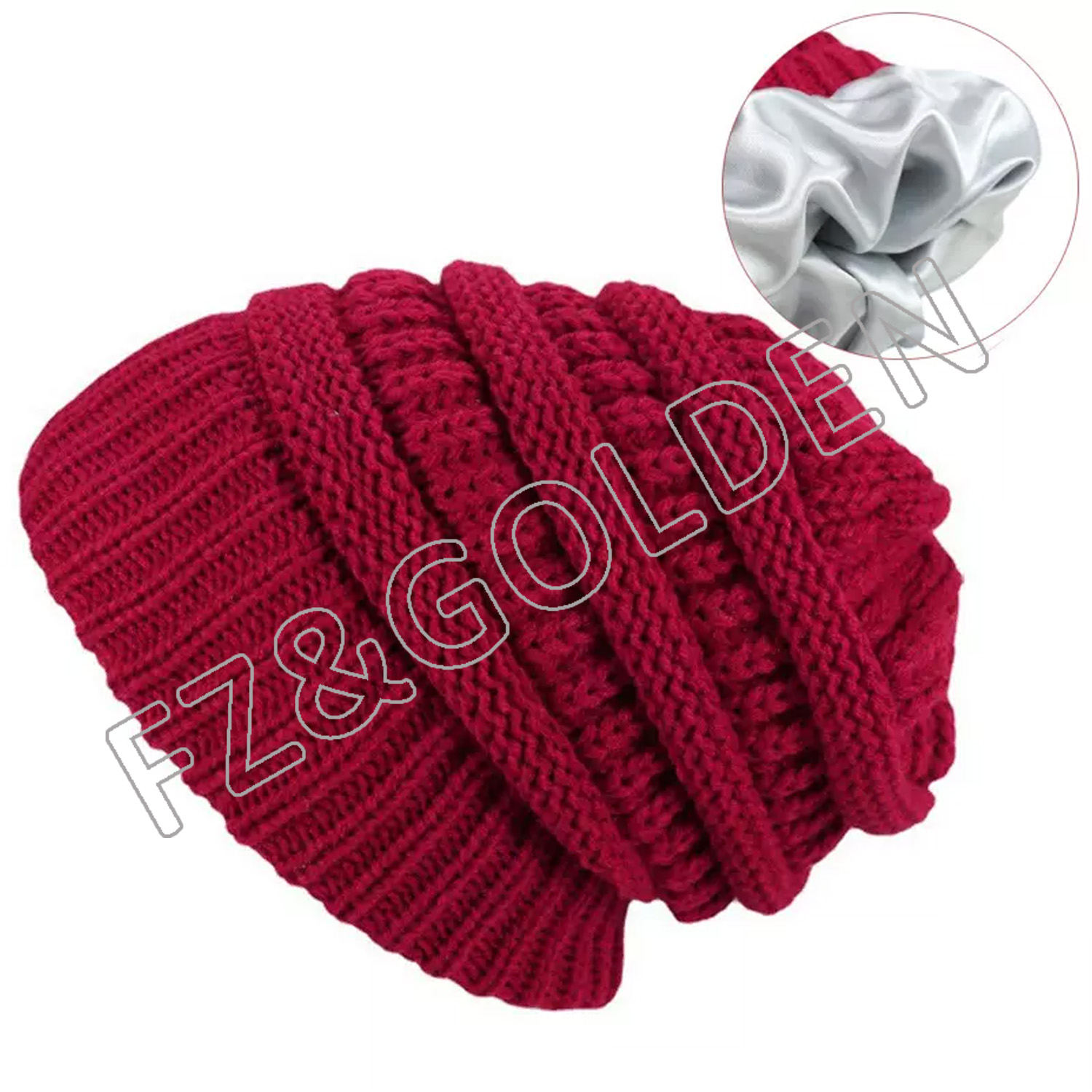 зимова в'язана жіноча шапка-біні з шовкової атласної підкладки