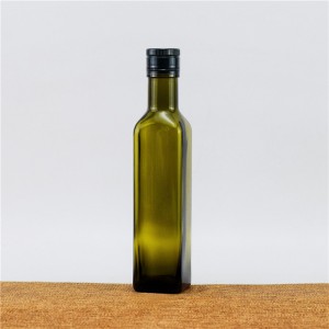 375ml Glass Square Green Olive Bottle