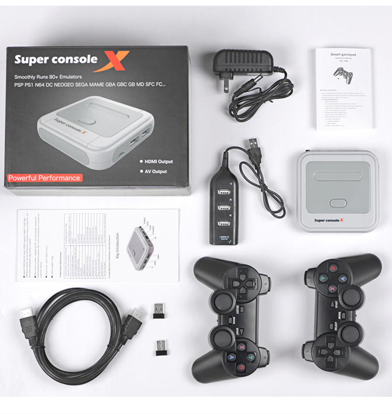 Super Console X Ενσωματωμένο 30000+ Retro Games Κονσόλα βιντεοπαιχνιδιών 4K HD Dual Game Player Υποστήριξη 50 Simulators για PS1/N64