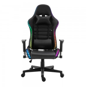 Ергономічне регульоване ігрове крісло для комп'ютера з сучасним барвистим дизайном із чорної штучної шкіри
