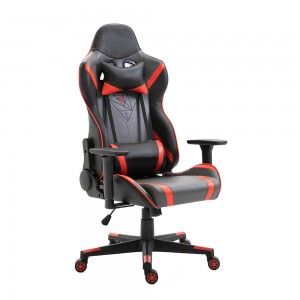 Cadeira de xogos negra para ordenador reclinable axustable para oficina de coiro PU