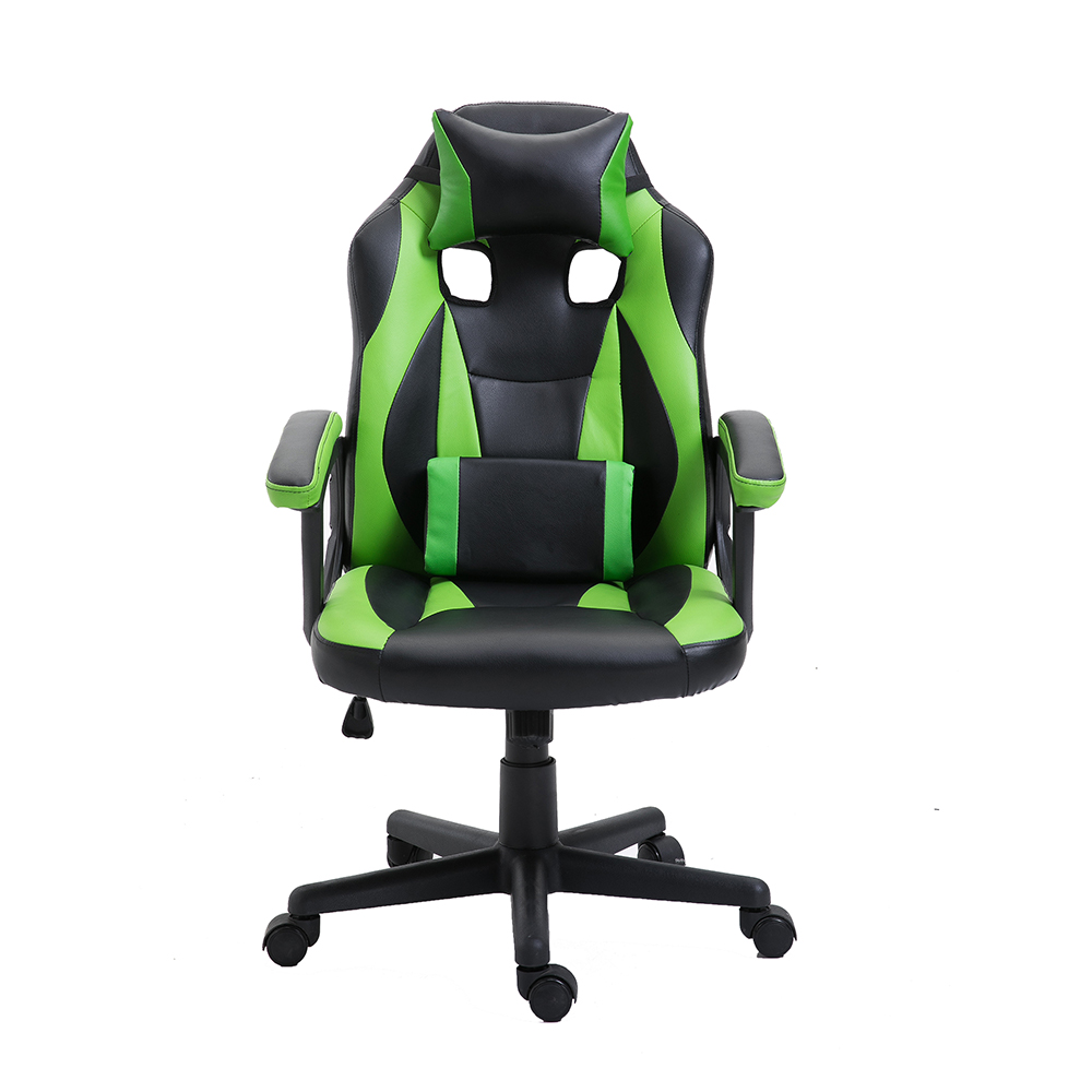 Дешеве крісло з поліуретанової тканини, що обертається з високою спинкою. Офісне гоночне комп’ютерне ігрове крісло для ПК. Представлене зображення
