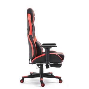 Mūsdienīgs Pu ādas biroja krēsls ar augstu muguru, regulējams roku balsts, sacīkšu spēļu krēsls ar kāju balstu