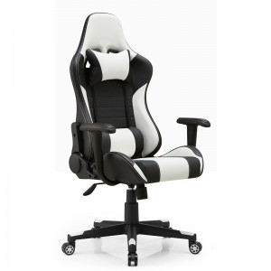 Cadeira de jogos ergonômica preta e branca confortável e barata