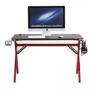 Gaming Computer Desk with Multi-Colored K Steel Frame Design, Large Carbon Fiber Surface Cup Holder & Headphone Hook for Home or Office