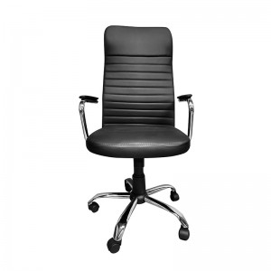 Magas háttámlával állítható, forgatható, ergonomikus vezetői irodai szék krómozott karokkal, fekete