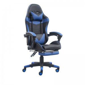 Καλύτερη φτηνή Γραφείο Μπλε και Μαύρη ξαπλωμένη καρέκλα παιχνιδιού με υποπόδιο