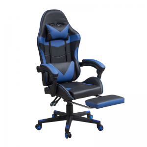 Лучший дешевый офисный синий и черный игровой стул с откидной спинкой и подставкой для ног
