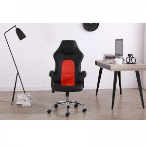 Най-добрият стол за компютърни игри с висока облегалка в червено с ръце