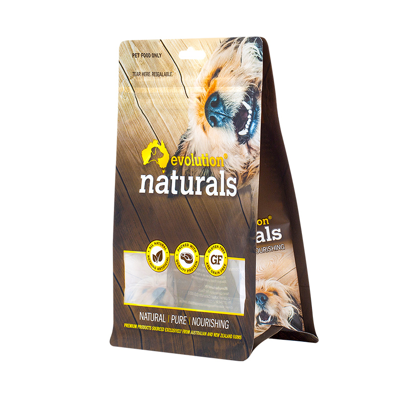 Bolsa de almacenamiento de alimentos para mascotas con cremallera y fondo plano