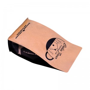 कम्पोस्टेबल बायोडिग्रेडेबल फ्लैट बॉटम क्राफ्ट पेपर फूड पैकिंग जिपर पाउच वाल्व के साथ कस्टम मुद्रित कॉफी चाय पैकेजिंग बैग