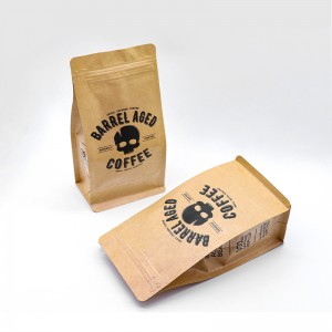 कॉफी बीन/चाय पैकेजिंग के लिए वाल्व और जिपर के साथ कस्टम मुद्रित क्राफ्ट कम्पोस्टेबल खाली फ्लैट बॉटम कॉफी बैग