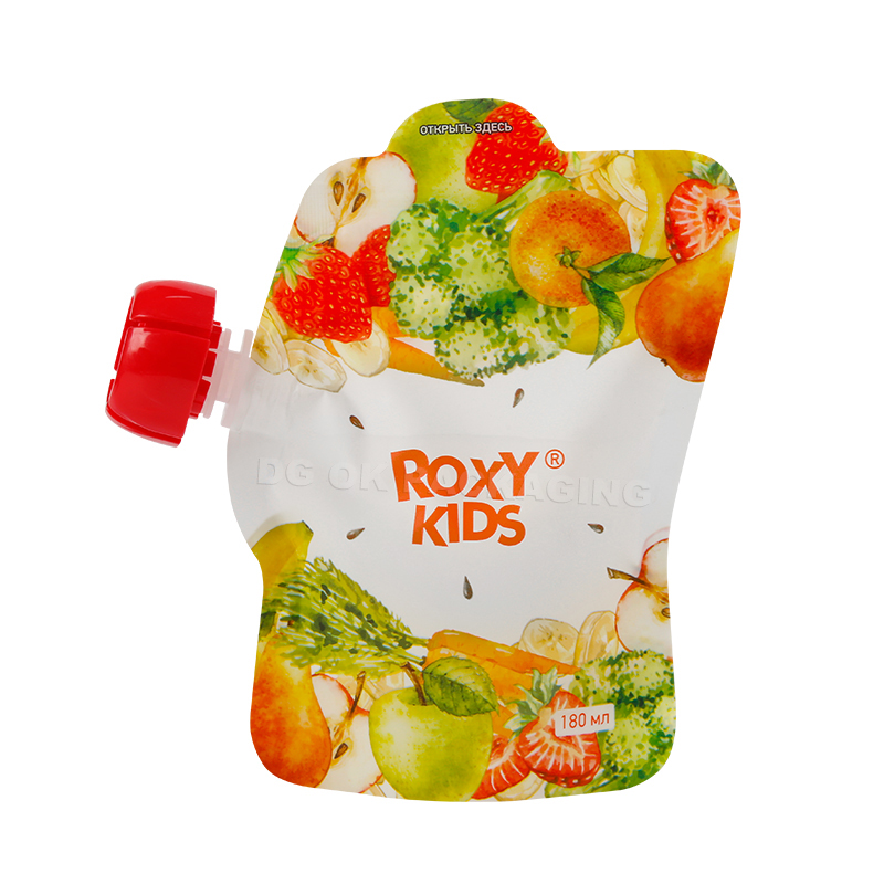 भोजन श्रेणी बेबी कॉम्प्लिमेंट्री फूड पाउच दोबारा इस्तेमाल होने योग्य फीडिंग फूड स्क्वीज़ स्पाउट पाउच बैग चम्मच के साथ