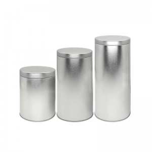 Food Grade Tea Caddy Sliver Paint Empty Round Tin Can