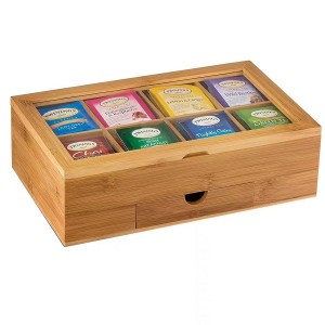 дървена кутия за пакетчета чай с прозорец