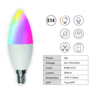 E14 LED Candle Tuya WiFi Smart Led boolubu RGB BU-E14-CA-WIFI