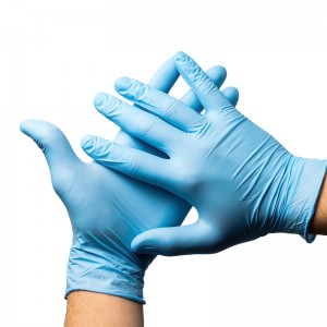 Zdjęcie Niebieskie tanie niestandardowe rękawice nitrylowe Bezpudrowe jednorazowe rękawiczki winylowe / nitrylowe