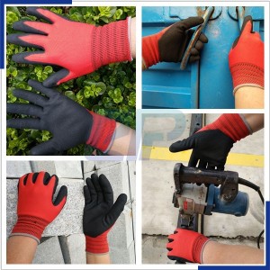 លក់ក្តៅ 13G Hppe+Glass Fiber+Steel Shell Gloves Nitrile Sandy Coated Gloves