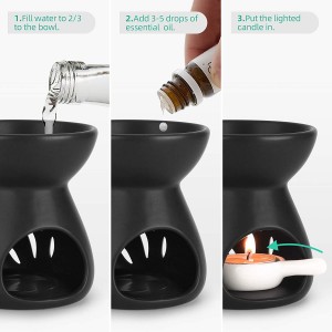 Getter Essential Oil Burners Ceramic Black Scented Wax Melt Warmer with Tealight Candle Holder