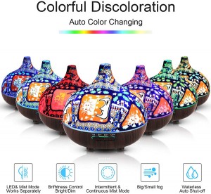 Essential Oil Diffuser 550ml Cool Mist Luftfugter 3D Glas Ultralyd Aromaterapi Diffuser
