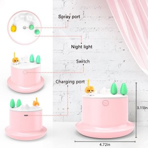 အိပ်ခန်းအတွက် အစိုဓာတ်ထိန်းစက်၊ 20db Baby Humidifier Mini Humidifier ချစ်စရာ Humidifier Desk Humidifier Office ရောင်စုံ LED မီးများ အိတ်ဆောင်- ကိတ်မုန့်ပုံစံ