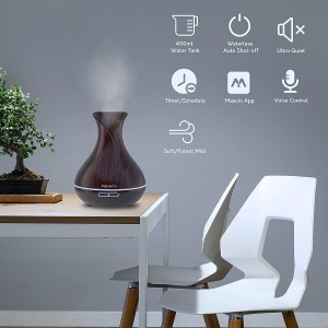 Smart WiFi Wireless Diffuser foar Essential Oil Aromatherapy - Wurket mei Alexa & Google Home - Tillefoan-app en stimbehear - 400ml Ultrasone diffuser en luchtbevochtiger - Skema's meitsje - LED- en timerynstellingen