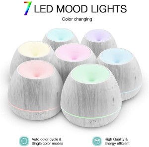 Mini Cool Mist Air Humidifier Ultrasonic Aroma Essential Oils Diffuser with Multiple Lighting Options, White Wood Grain, 150 ml