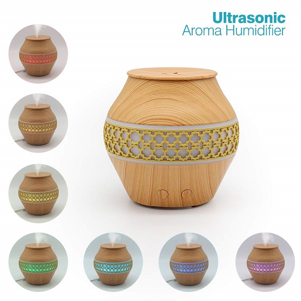120ML Aroma Essential Oil Diffuser Ultrasonic Aromatherapy Diffuser Cool Mist Humidifier Whisper Quiet – 7 Color Changing Lights for Car Home Office Bedroom (Wood Grain) Featured Image