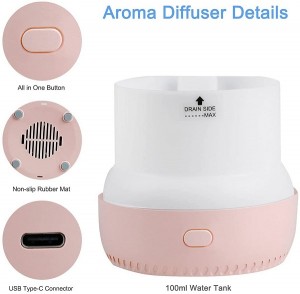 Essential Oil Diffuser USB Atomizer – Aromatherapy Diffuser with Waterless Auto Shut-Off Humidifier, 100ml Femalagaiga Tele, 7 Lanu Suia Uila moli mo le Ofisa o le Fale Potu o Tamaiti (Pink)