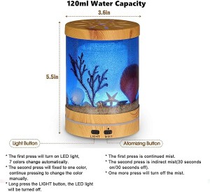 Essential Oil Diffuser, 120ml Ocean Theme Diffuser for Essential Oils Ultrasonic Aroma Diffuser Cool Mist Humidifier, Waterless Auto Shut-Off and 7 color LED Lights change for home