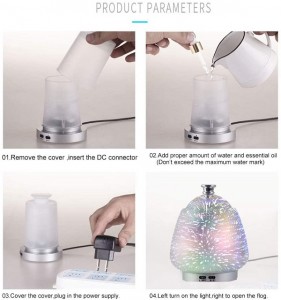 Eteeristen öljyjen diffuusori 3D Glass Aromaterapia Ultraäänikostutin – 7 väriä vaihtava LED