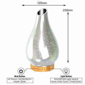 Diffuser Ola Riachtanach Réaltaí Gloine 3D Aromatherapy Humidifier Ultrasonach Cool Mist 120ml