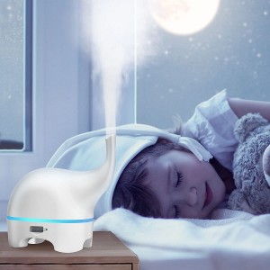เครื่องกระจายน้ำมันหอมระเหยช้างขนาดเล็ก, 120ml USB Kids Ultrasonic Aroma Diffuser Humidifier, 7 Color Change Night Light & Waterless Auto-Off for Bedroom, Baby Room, Home, Office