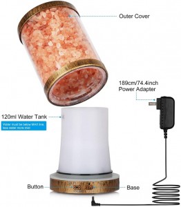 Humidifier Diffuser Minyak Esensial, Diffuser Lampu Garam Himalaya Perunggu 120ml dengan 7 Lampu Warna, Diffuser Aromaterapi Ultrasonik Tanpa Air Auto-Off & Desain Pengurangan Kebisingan untuk Kamar Bayi