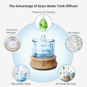 Essential Oil Cordless Diffuser Humidifier Wireless Rechargeable Glass Tank Wood Base