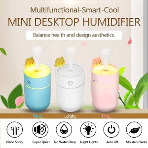 I-Mini ephathwayo yeDesktop ye-USB Humidifier 260ml, i-Cute Kitten Night UkuKhanya okuNcinane kweMist Humidifiers