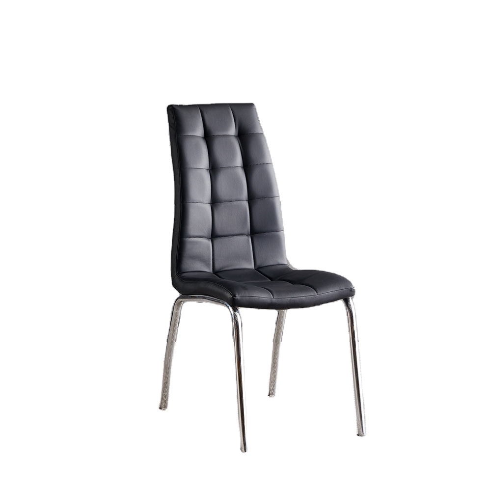 Free Sample Comfortable Black Tufted PU Leather Home Office Dining Chairs With Metal Chrome Legs