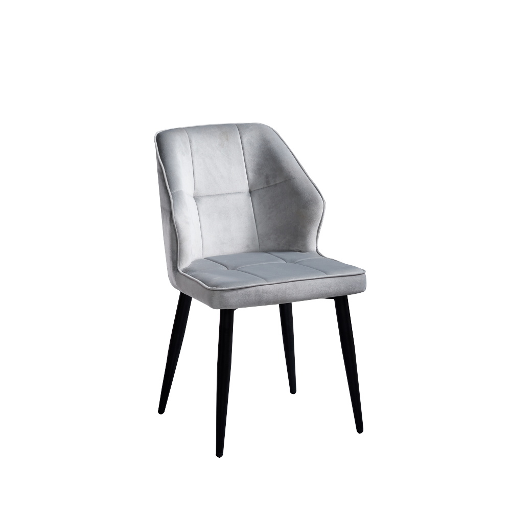 Furniture Restaurant Modern Design Gray Upholstered Soft Fabric Velvet Dining Chairs With Powder Coated Legs