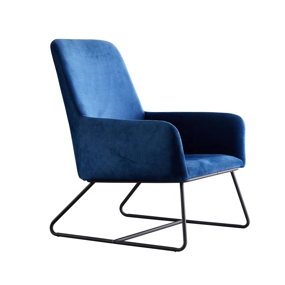 High Quality Metal Chair Velvet Blue Color Sofa Chair With Arm Super Comfortable For Living Room