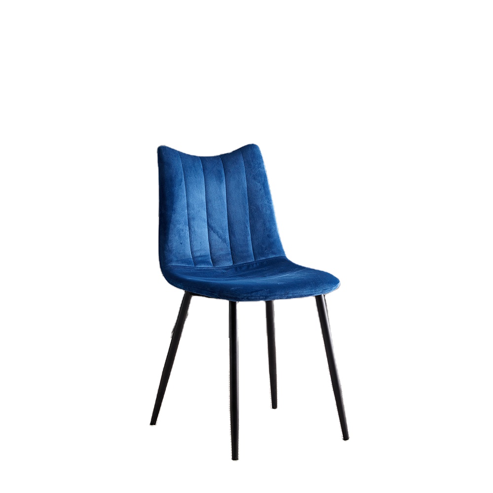 Wholesale Cheap Price European Design Blue Velvet Fabric Home Office Dining Chairs With Black Metal Legs