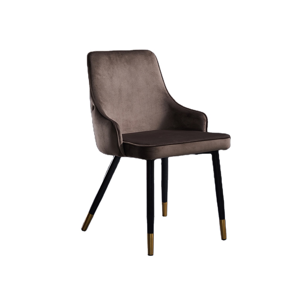 High Back Fabric Furniture Dining Chair Nordic Brown Velvet Fabric Black Metal Golden Legs Dining Chairs