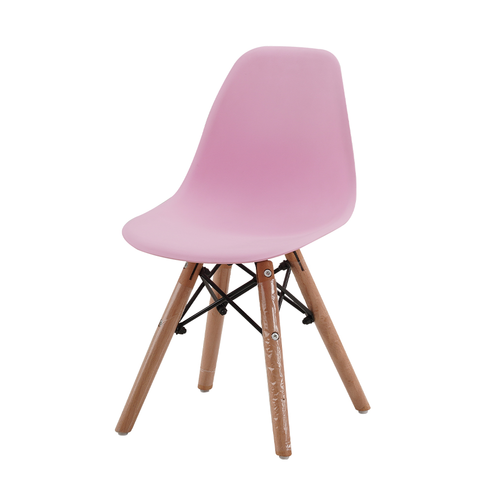 2022 modern design home furniture pink plastic kids dining chair with solid wood legs