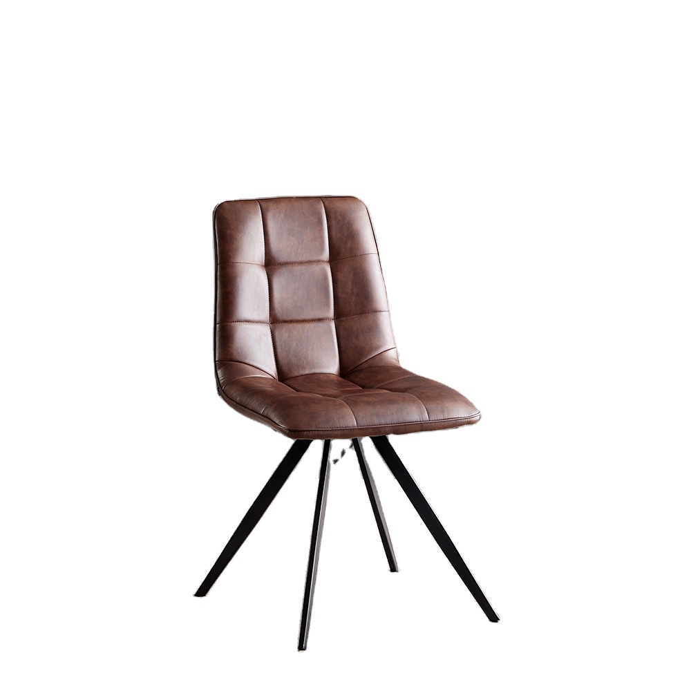 Luxury Design Comfortable European Style Brown PU Leather Home Office Leisure Dining Chairs With Black Metal Legs