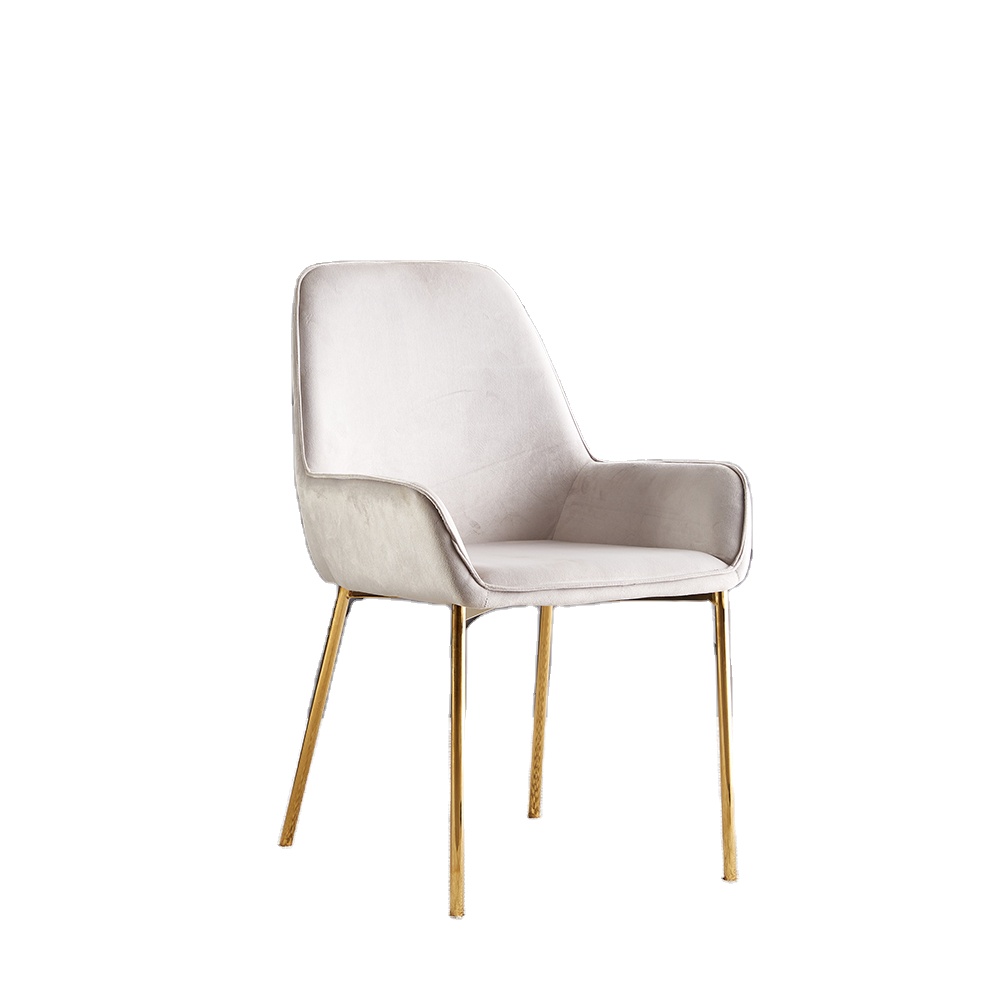 European Design Comfortable Beige Velvet Fabric Golden Chrome Legs Home Office Dining Chairs with Armrest