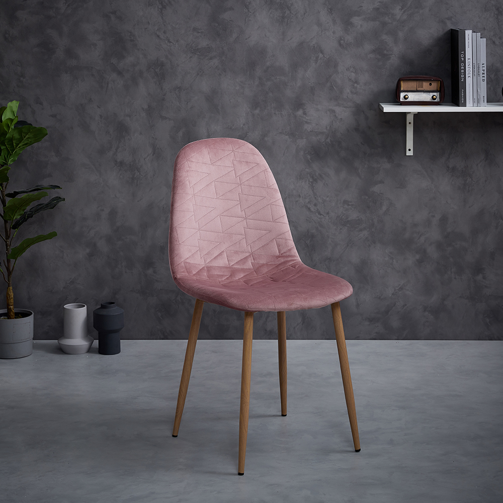 European Design Dining Room Furniture Ergonomic Pink Velvet Fabric Dining Chairs with Heat Transfer Metal Legs